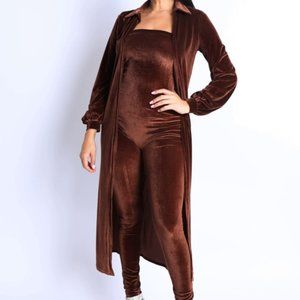 Beautiful  strapless jumpsuit with matching Cardigan Jacket. 